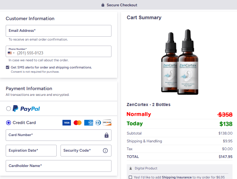 The ZenCortex Checkout Page